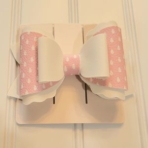 NWT Pink & White Faux Leather Clip Bow for Children, Made in the USA